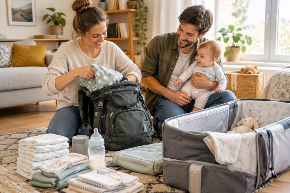 Titelbild zu Praktische Vorbereitung und Pack-Strategien für Eltern, die mit Baby reisen